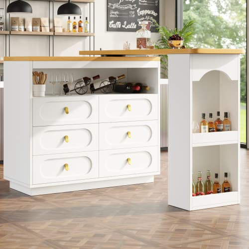 Rotating & Extending Bar Table with 6 Drawers, White - image 3