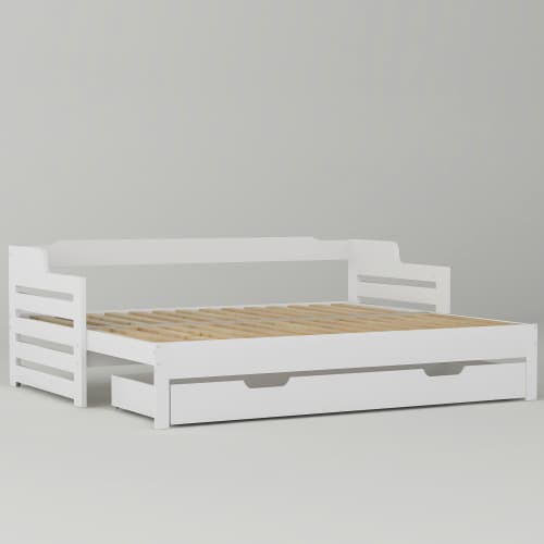 White Solid Wood Day Bed with Pull-Out Trundle and Storage Drawer - image 9