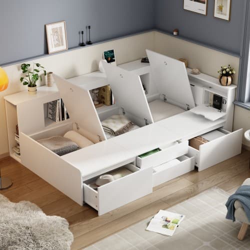 Multifunctional Kids Single Bed with Drawers, Bookcase & Cupboard (3ft) - image 5