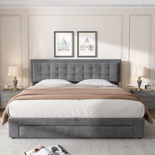 Upholstered King Size Bed with LED Lights and USB Charging Port (5ft) - image 8