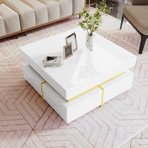 Modern Square High Gloss Coffee Table with Storage - image 2