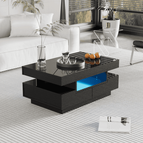 Modern Black Gloss Coffee Table with LED Lighting and Storage - image 17
