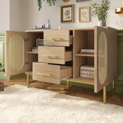 Oak Effect Rattan Sideboard with Ample Storage - image 19