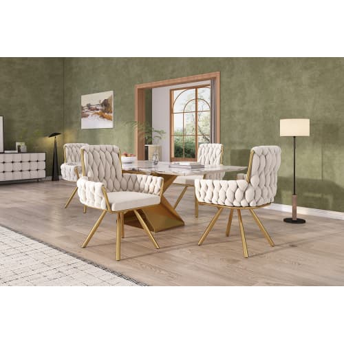 Modern Swivel Armchair in Beige Velvet with Metal Legs - image 11