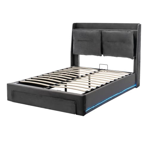 Velvet Upholstered Double Ottoman Bed with Smart Storage & LED - image 10