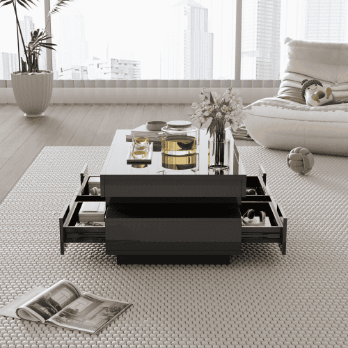 Modern Black Gloss Coffee Table with LED Lighting and Storage - image 13