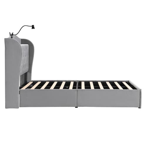 Grey Velvet Single Bed with Smart Storage & USB Charging - image 10
