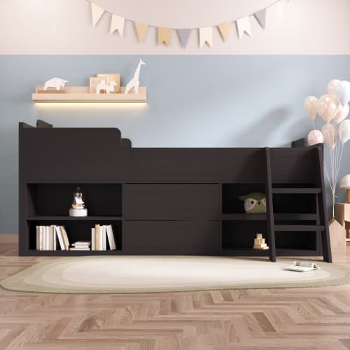 Children's White Mid Sleeper Bed with Drawers & Shelves - image 19