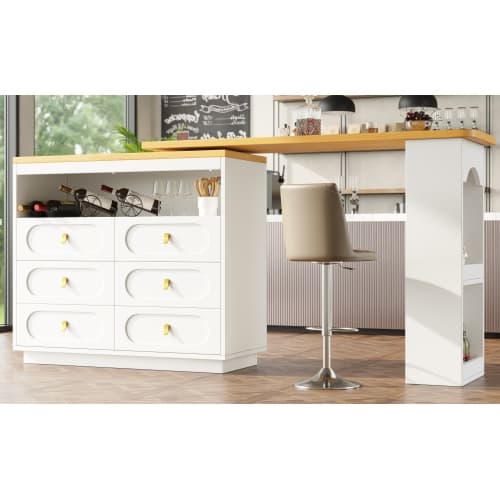 Rotating & Extending Bar Table with 6 Drawers, White - image 13