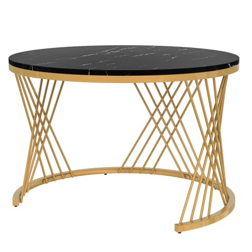 Set of 2 Round Nesting Coffee Tables with Gold Legs & Storage - image 13