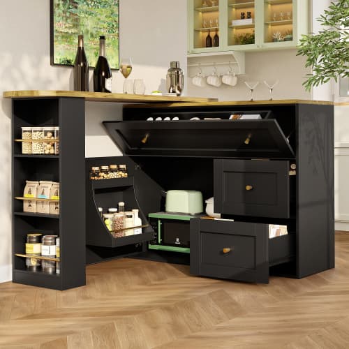 Extendable Bar Table & Kitchen Island with Storage, Black - image 3