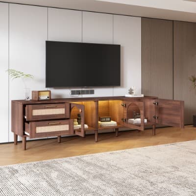Stylish TV Cabinet for 80-inch TVs with Rattan & LED Lights - image 4
