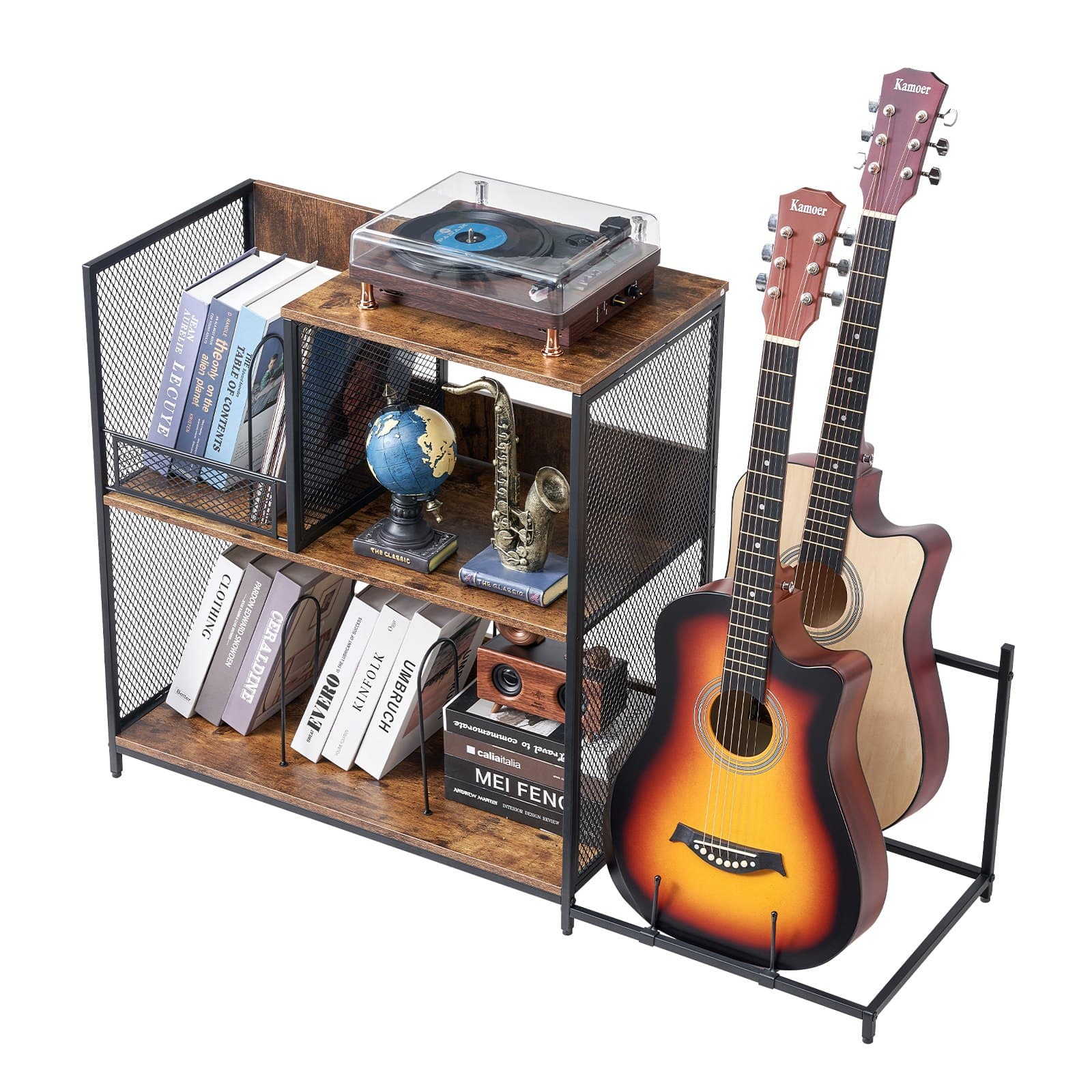 Record Player Stand for Turntables, Vinyl & 2 Guitars | Vintage Style - image 2