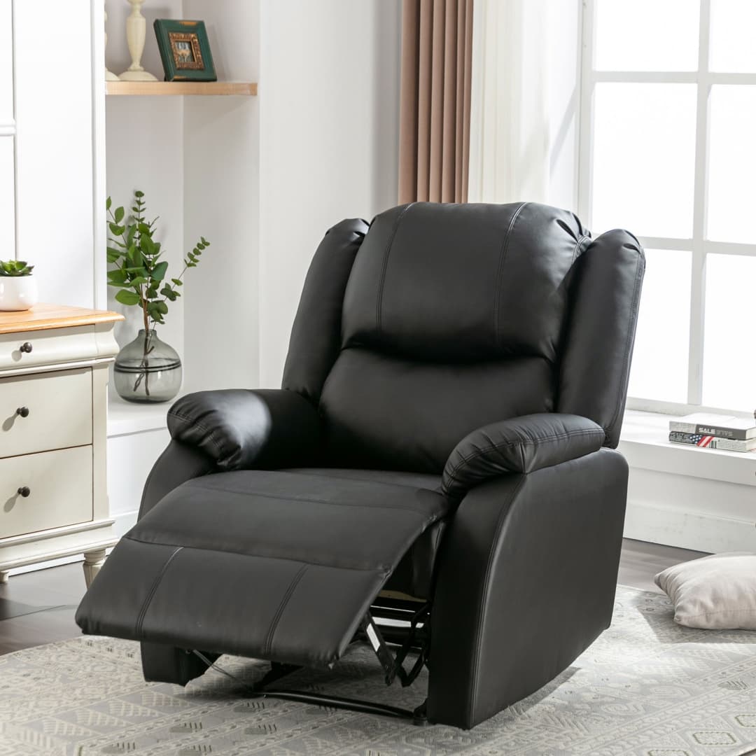 Adjustable Recliner Armchair in Black PU Leather
