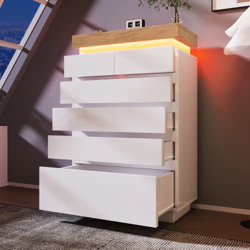 Modern White High Gloss Chest of 6 Drawers with LED Lighting - image 8