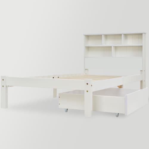 White Wooden Single Bed Frame with Storage Drawer & Shelves - image 4