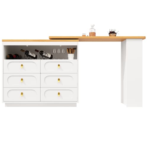 Rotating & Extending Bar Table with 6 Drawers, White - image 5