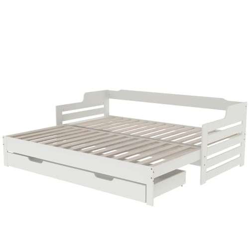 White Solid Wood Day Bed with Pull-Out Trundle and Storage Drawer - image 8