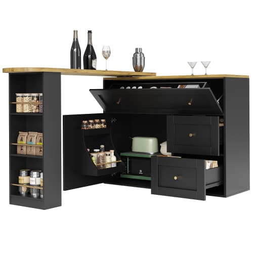Extendable Bar Table & Kitchen Island with Storage, Black - image 2