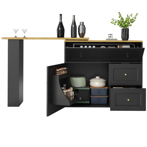 Extendable Bar Table & Kitchen Island with Storage, Black - image 6