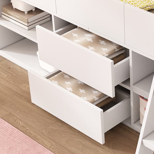Children's White Mid Sleeper Bed with Drawers & Shelves - image 34