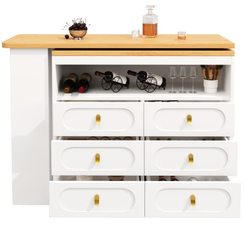 Rotating & Extending Bar Table with 6 Drawers, White - image 10