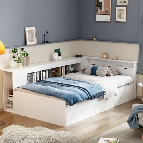 Multifunctional Kids Single Bed with Drawers, Bookcase & Cupboard (3ft) - image 4