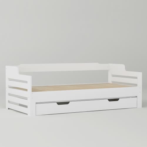 White Solid Wood Day Bed with Pull-Out Trundle and Storage Drawer - image 10