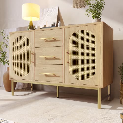 Oak Effect Rattan Sideboard with Ample Storage - image 7
