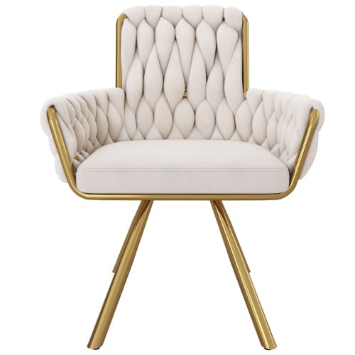 Modern Swivel Armchair in Beige Velvet with Metal Legs - image 2