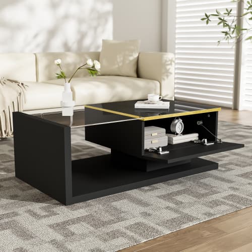 Modern High Gloss Coffee Table with Glass Top and LED Lighting - image 3