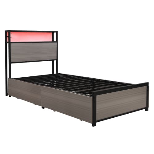 Modern Single Metal Bed with Storage, LED Lights & USB Charging Ports - image 2