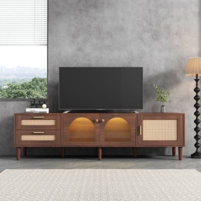 Stylish TV Cabinet for 80-inch TVs with Rattan & LED Lights - image 7