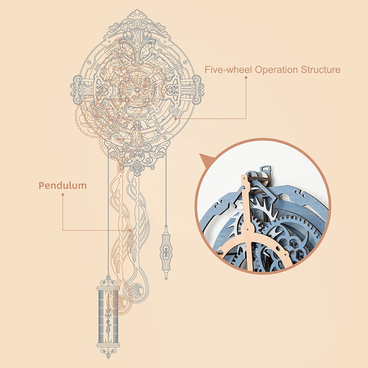 3D Wooden Puzzle: Functional "Romantic Notes" Wall Clock Kit - image 8