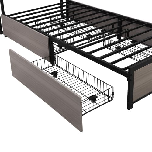 Modern Single Metal Bed with Storage, LED Lights & USB Charging Ports - image 7