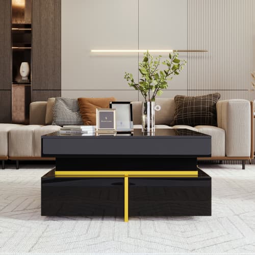 Modern Square High Gloss Coffee Table with Storage - image 3