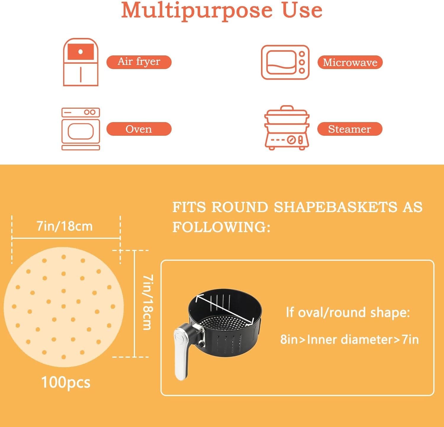 Perforated Air Fryer Liners — 100 Unbleached Parchment Rounds, 7in - image 14