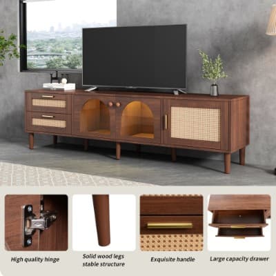 Stylish TV Cabinet for 80-inch TVs with Rattan & LED Lights - image 3
