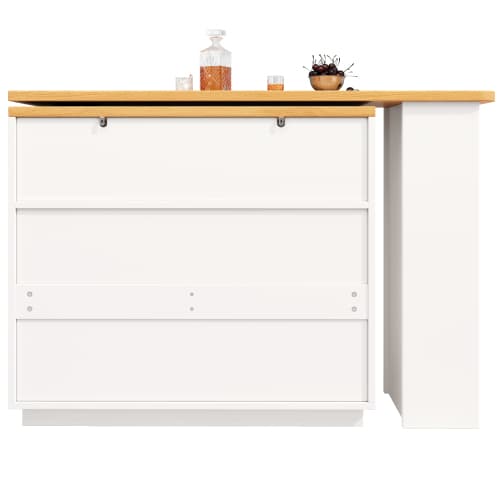 Rotating & Extending Bar Table with 6 Drawers, White - image 6