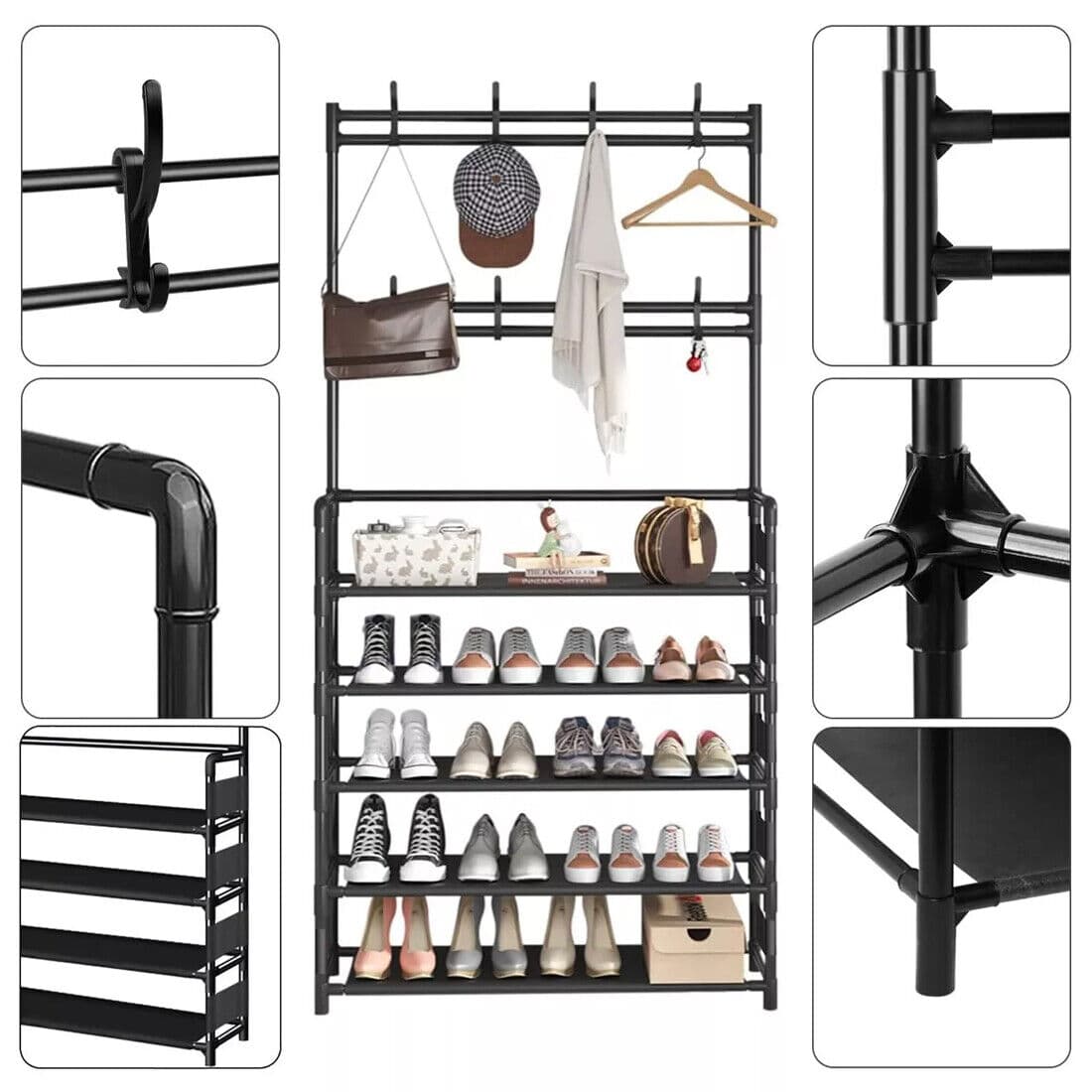 Metal Coat Stand with Shoe Rack — Multi-Hook Hallway Organiser - image 14