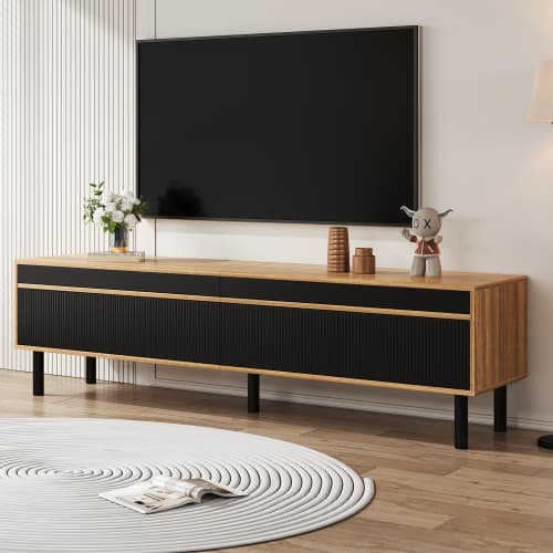 Stylish Black & Wood TV Cabinet for a Clutter-Free Space - BlackNatural