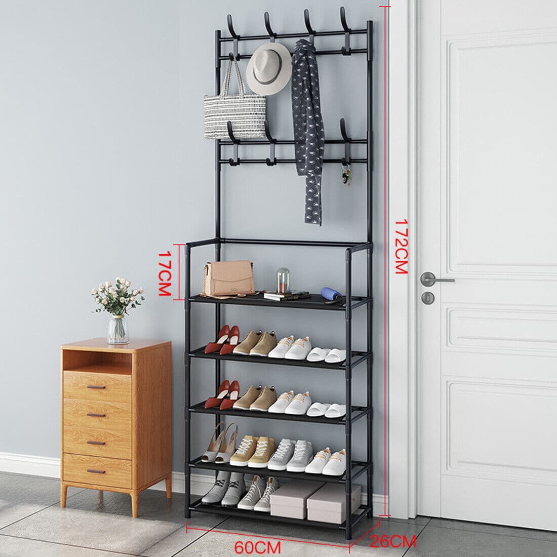 Metal Coat Stand with Shoe Rack — Multi-Hook Hallway Organiser - image 13
