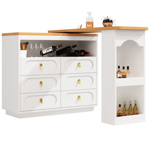 Rotating & Extending Bar Table with 6 Drawers, White - image 1