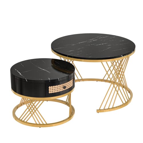 Set of 2 Round Nesting Coffee Tables with Gold Legs & Storage - image 12