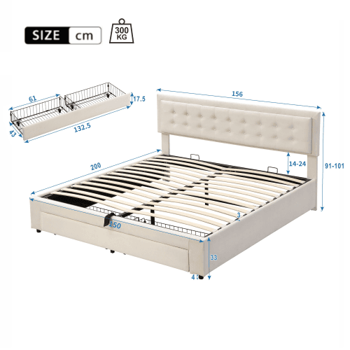 Upholstered King Size Bed with LED Lights and USB Charging Port (5ft) - image 28