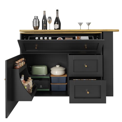 Extendable Bar Table & Kitchen Island with Storage, Black - image 13