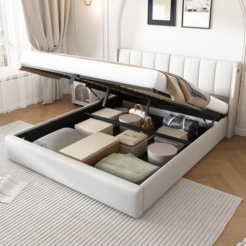 Modern King Size Ottoman Bed with LED Lighting and USB Charging - image 3