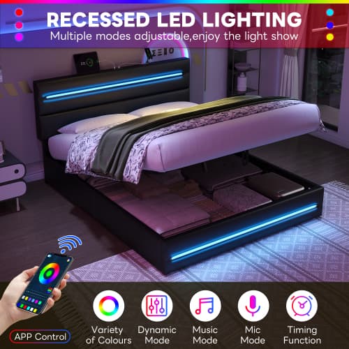 Smart King Size Ottoman Bed with LEDs, USB & Hydraulic Storage - image 8