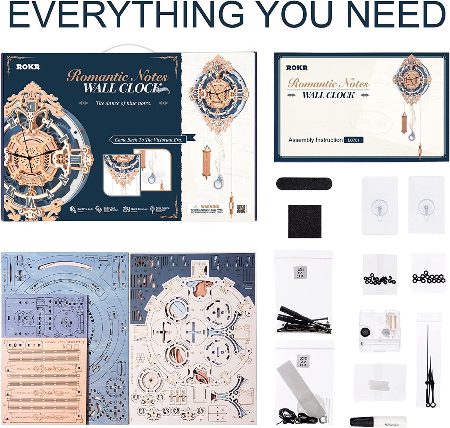 3D Wooden Puzzle: Functional "Romantic Notes" Wall Clock Kit - image 9