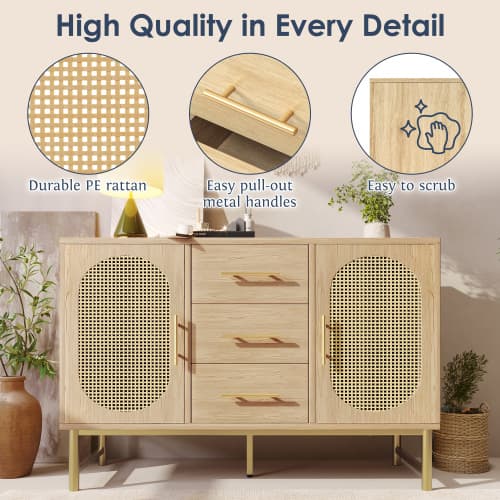 Oak Effect Rattan Sideboard with Ample Storage - image 17